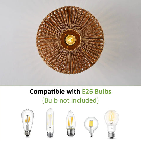 Boho Rattan Ceiling Light Fixture Hand Woven Cage Shade Semi Flush Mount Farmhouse Style Close To Ceiling Lamp top view