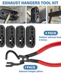 Exhaust Hanger Removal Pliers Set With 4 Hole Rubber Hanger Insulators Kit 5 Pieces Auto Repair Tool No Fuss For Removing And Replacing Muffler Hangers Universal Fit showing components.