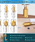 Top Shelf 26 Piece Woodworking Drill Bit Set With Heavy Duty HSS Step Bits view of six countersink bits in high-carbon steel and various sizes.