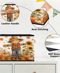 Autumn Theme Fabric Storage Basket For Standard Shelving And Closets Hella Durable Canvas Organizer Bin with leather handle and neat stitching.