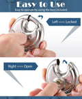 Demonstration of operating Keyed Alike Disc Padlocks Set, Beefy Stainless Steel Locks With Shared Key, 2 3/4 Inch Wide Shackle 3/8 Inch