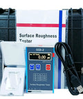 Portable Roughness Tester Surface Profile Gauge with digital readout, USB cable, charger, and carrying case