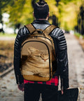 Man wearing Indoor Striped Cat Printed Backpack For Unisex Use, Large Capacity Everyday Carryall on a city path