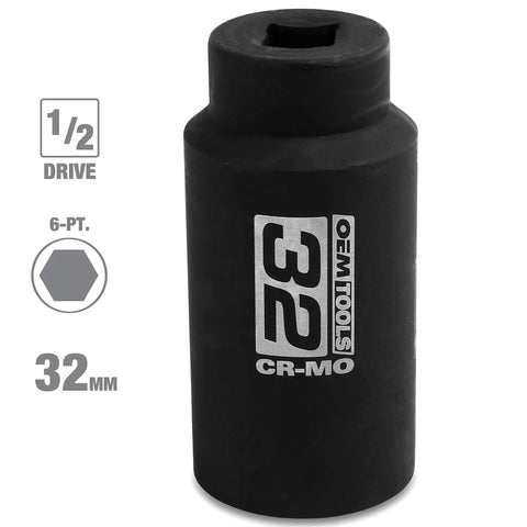 32mm Half Inch Drive Axle Nut Socket For Front Wheel Drive Cars, Impact Ready Cr-Mo Steel With Black Oxide Finish, Rust Resistant