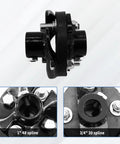 Universal Steering Rag Joint Coupler Solid Billet Steel Dead On Zero Slap Flex Shaft Adapter showing 1" 48 spline and 3/4" 30 spline ends.