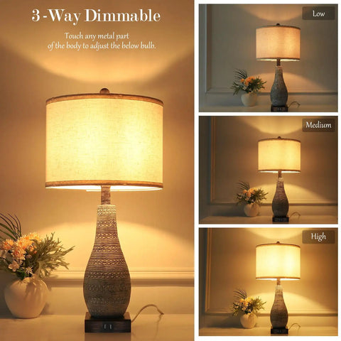 Modern Table Lamp Set For Bedroom Two Pack With Touch Control And 3 Way Dimmable Lighting Fabric Shade For Cozy Nightstand Vibe Reading Lights For Living Room Home Office Includes Two LED Bulbs
