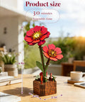 3D Wooden Flower Puzzles For Adults No Glue Needed Building Craft Kits For Cool Gift Ideas Housewarming And Relaxing Weekend Projects Laser Cut Realistic Floral Sets You Assemble And Display, showing blooming red flowers in a wooden base