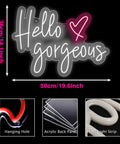 Hello Gorgeous Pink Neon Sign Light For Home Decor And Party Vibes LED Neon Strip Wall Art with dimensions and components