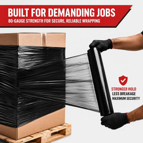Heavy Duty Black 18 Inch Stretch Wrap 80 Gauge 20 Pack For Moving Furniture Protection And Pallet Wrapping on pallet box
