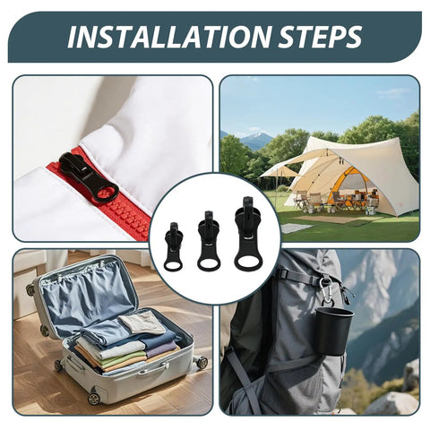 Universal Zipper Repair Kit With Metal Sliders In Small Medium And Large Sizes, 18 Piece Set used on jackets, tents, luggage, and backpacks