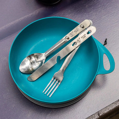 2 Pack Minimalist Camp Kitchen Utensil Set With Clip Together Knife Fork Spoon Lightweight Army Style MRE Chow Gear For Hiking And Camping