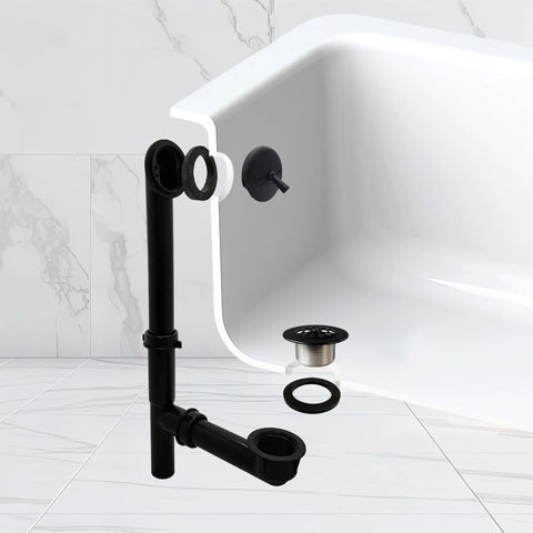 Matte Black One And A Half Inch Tubular Bath Waste Drain Kit With Trip Lever Faceplate Beehive Grid And Color Matching Screws