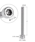 Badass Heavy Duty 10-24 X 2 Inch Hex Socket Head Cap Screws Built Tough With 304 Stainless Steel Polished Finish side view with measurements