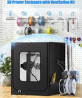 Heavy Duty 3D Printer Enclosure With Ventilation Kit And LED Light shown in a workshop setting.