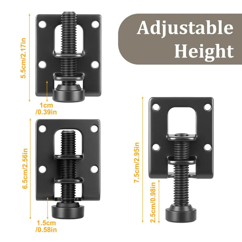 Eight Pack Adjustable Furniture Leveling Feet Set With 2.2 Inch L Shaped Levelers, showing measurement details.