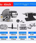 Rock Solid CNC Rotary Axis Universal Dividing Head With Quick Index Three Jaw Chuck And Steady Tailstock with specifications image.