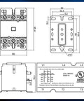 Technical diagram of Beefy Three Pole 40 Amp HVAC Contactor With 24V Coil For Air Conditioners And Heat Pumps, UL listed