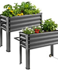 Heavy Duty Galvanized Raised Garden Bed With Legs And Wheels, 2 Pack, 48W X 18D X 32H Inches, Metal Elevated Planter Box, Dark Grey