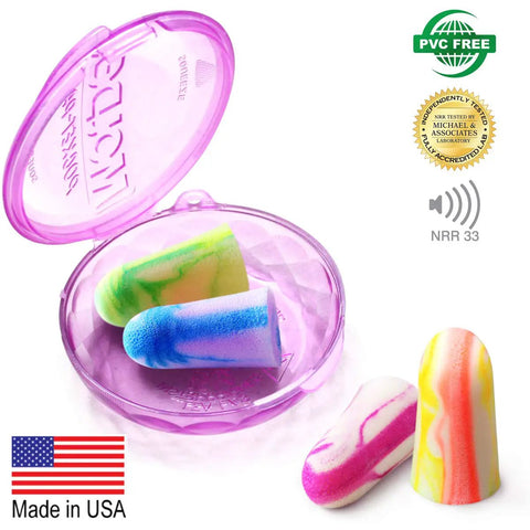 Ultra Comfy Soft Foam Earplugs For Sleeping Snoring Travel Work And Shooting With 33 dB NRR Made In USA Multicolor Pack
