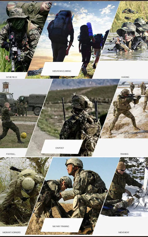 Men's Tough As Nails Tactical Hunting Outfit Featuring Ripstop Camo Jacket And Heavy Duty Multi Pocket Combat Pants For Airsoft Skirmishes And Rugged Field Gear in the field.