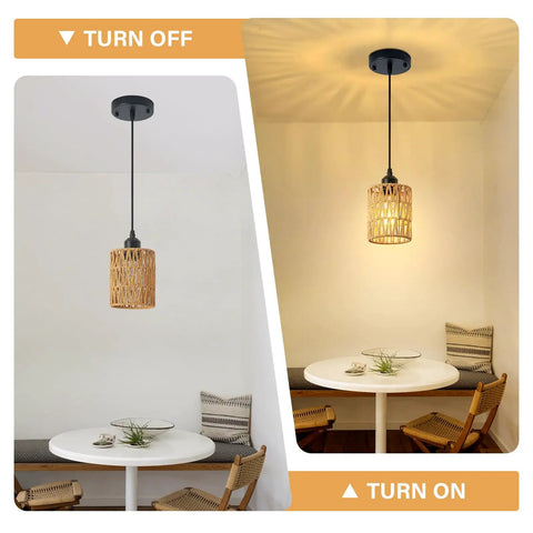 Straight Up Chic Boho Lighting Vibe For Your Sweet Space Featuring This Super Bright 3 Pack Woven Rattan Pendant Fixture with round shade. One fixture on.