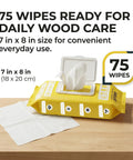 Let Go Of Dust And Grime With These Multi Purpose Wood Cleaning Wipes That Pack A Light Lemon Punch And Make Your Furniture Shine Without Any Extra Hustle, 75 wipes in a 7 x 8 inch pack.