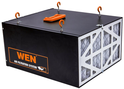 Remote Controlled Air Filtration System With Three Speed Settings And RF Remote Delivers Up To 400 CFM Includes 1 Micron Filter And 5 Micron Pre Filter Black For Large Rooms Up To 400 Sq Ft, side view