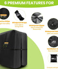 Image showing features of 600D Gym Rack Cover With Waterproof Zipper Rugged Protective Shield including reflective strips and air vent.