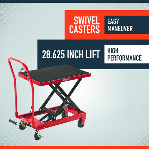 Heavy Duty Hydraulic Scissor Table Cart Featuring Foot Pedal Lift And 500 Lb Capacity For Job Site Tasks And No Sweat Material Moving On Smooth Caster Base With Swivel Brake Casters And Durable Steel Deck