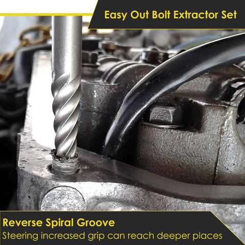 9 Piece Jumbo Spiral Flute Screw Extractor Set For Removing Broken Screws And Bolts With Square Shank Reverse Bits in use