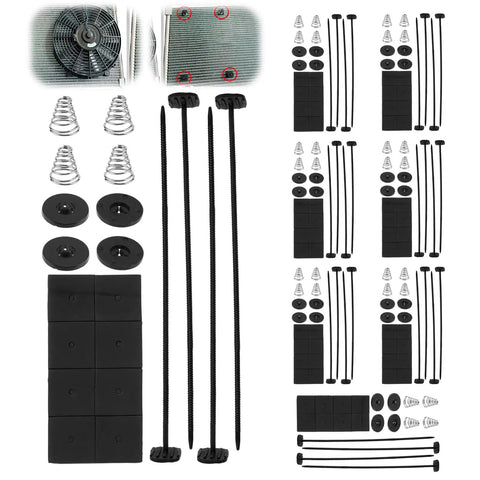 Eight Set Radiator Fan Zip Ties Kit With 160 Pieces For Universal Car Engine Cooling Mounting components displayed