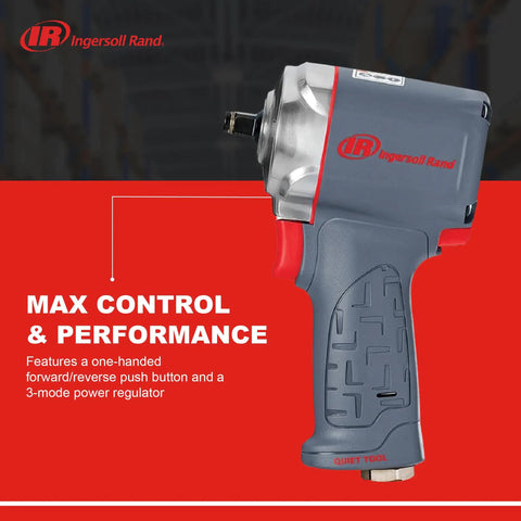 Half Inch Air Impact Wrench With Quiet Technology Up To 650 Foot Pounds Of Torque Ultra Compact And Light Weighs About Two Point Four Pounds Max Control For Big Jobs Like Heavy Duty Assembly And Suspension Work, side view