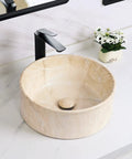16 Inch Marbled Round Vessel Sink With Pop Up Drain For Bathroom Ceramic Above Counter Countertop Sink Large Dope Modern European Style With Sleek Shine And Rich Marble Look