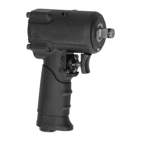 Heavy Duty One Quarter Inch Drive Pneumatic Impact Wrench Delivers Sick 610 Nm Torque, black zinc body, ergonomic grip for auto shop use.