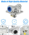 Front view of a 3/4-inch natural gas pressure regulator, metal body with blue inlet and yellow adjustment plug