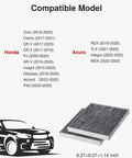 2 Pack Cabin Air Filter With Activated Charcoal Layer for Honda/Acura models display with dimensions and car illustration.