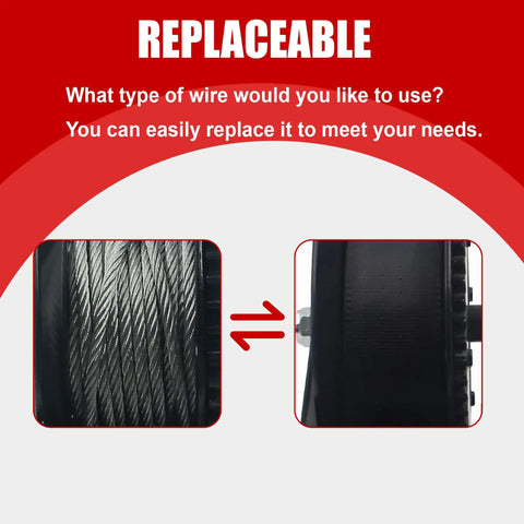 Close-up of replaceable wire and black rope for 1200 Lb Boat Trailer Strap Winch With 8 Meter Black Rope, Heavy Duty Hand Crank Winch.