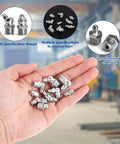 Hand holding 9 Type Galvanized Metal Grease Fittings Kit For Grease Guns Pro Grade Zerk Set M6 M8 M10 45 And 90 Degree Fittings