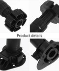 Close-up details of 4 Pack Adjustable Cabinet And Table Furniture Legs Black ABS With Thickened Reinforced Support for easy installation.