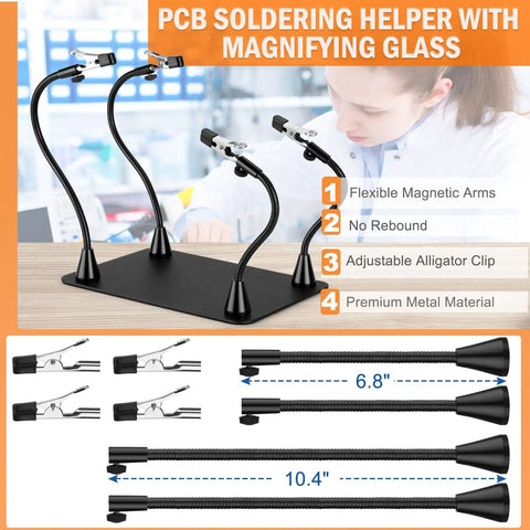 Extra Magnetic Soldering Third Hand With Alligator Clips 4 Gooseneck Arms Soldering Station PCB Board Holder Tool Non Slip Base