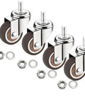 1 Inch Swivel Stem Threaded Casters With M8x15 Threaded Rod 360 Degree Swivel Action TPR Quiet Caster Wheels Brown Finish