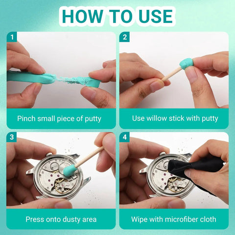 How to use 13 Piece Watch Repair And Cleaning Kit With 10 Willow Sticks And 2 Pieces Watchmaker Cleaning Clay