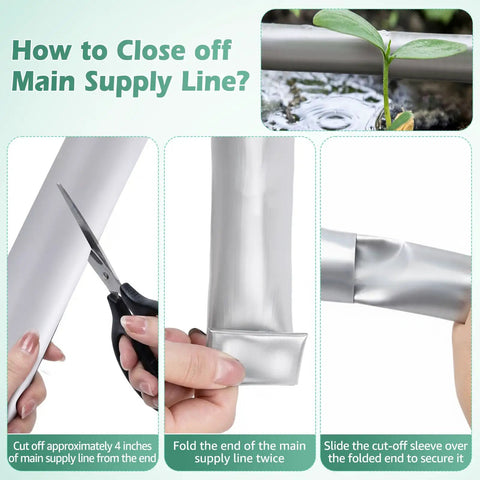How to close 65 Foot Pre Drilled Drip Irrigation Tubing With Sixteen Inch Spaced Holes And Connectors Two And A Half Inch Diameter