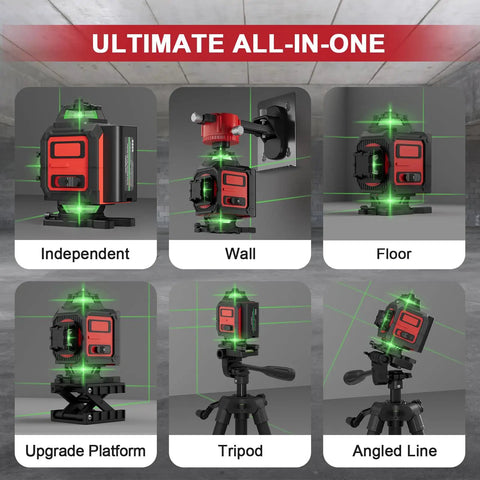 4D 16 Line Laser Level With 4x360 Degree Coverage Self Leveling Green Beam Pro Grade Tripod And Remote Cross Line Construction Tool For Flooring Renovations And Home Projects. shown on tripod