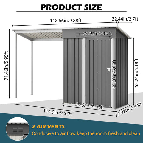 Dimensions of 5x3 Ft Outdoor Storage Shed And Gazebo Combo With Lean To Metal Frame All Weather 2 In 1 Garden Shed and Gazebo