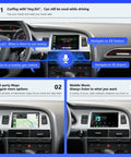 Wireless CarPlay And Android Auto Retrofit Kit For Audi A6 S6 (2010-2011) And Audi Q7 (2010-2015) With Factory MMI 3G System Decoder Box Upgrade MirrorLink Support For Enhanced Infotainment installed in Audi dashboard.