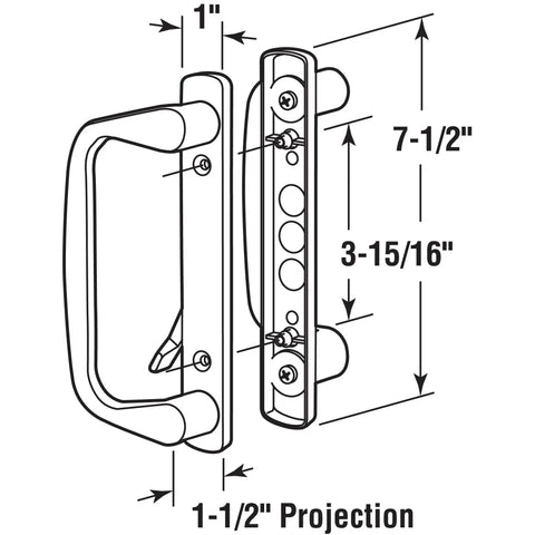 White Diecast Patio Door Handle Set, Reversible For Right Or Left Doors, Inside And Outside Pull, No Fuss Hardware, Works With Keyed E 2145