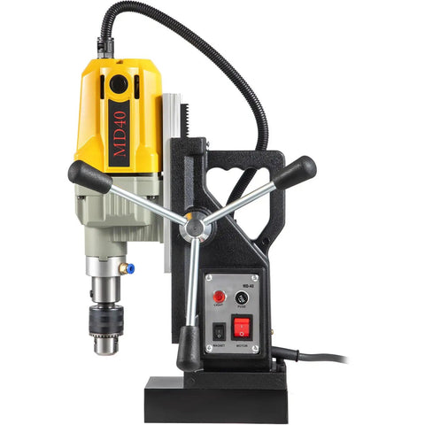 Workhorse Portable Magnetic Drill Press Powered By A Beefy 1100 Watt Motor Cruising At 580 Rpm showing robust design and control features.