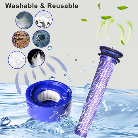 Rock Solid 10000mAh Replacement Battery For Dyson V7 Cordless Vacuum Sv11 Heavy Duty filter components in water with bubbles.