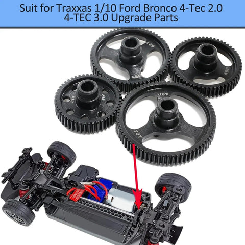 Beefed Up Spur Gear Set 48T 55T 62T 70T 48P Hardened Steel Upgrade Parts For Traxxas One Tenth Ford Bronco Four Tec Two Point Zero And Four Tec Three Point Zero Compatibility with RC car chassis.